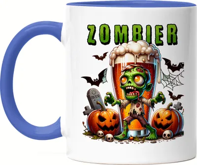 Produktbild von Zombier Tasse blau Halloween Bier Zombie Kürbis Gruselig Retro