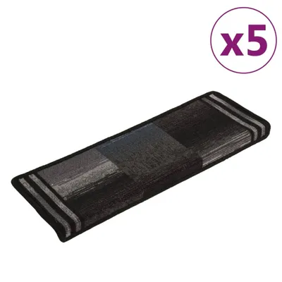 Image de Tapis d'escalier autoadhésifs 5 pcs 65x21x4 cm Noir et gris