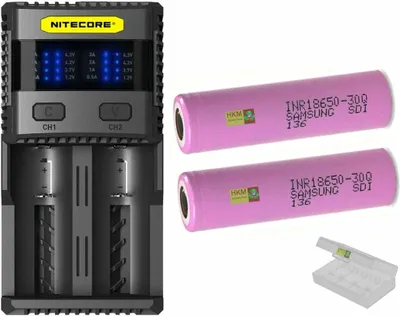 Produktbild von Nitecore SC2 - 3 A Zwei-Schacht-Ladegerät  2 Samsung Akku 18650 -3000 mAh  Box