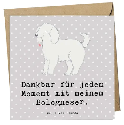 Produktbild von Mr. & Mrs. Panda Klappkarte Bologneser Moment - Grau Pastell - Geschenk, Glückwunschkarte, doppelkarte, faltkarte, Grußkarte, anlasskarte