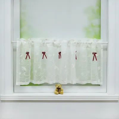 Produktbild von Scheibengardine Tunnelzug Bistrogardinen Vintage landhaus Kurz Küchengardine Blumenstickerei Weiß HxB 45x90 cm