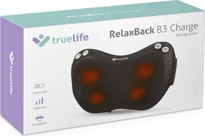 Image de TrueLife RelaxBack B3 Charge - Coussin de massage avec batterie rechargeable et fonction chauffante qui imite le massage Shiatsu, avec 3 niveaux de vitesse