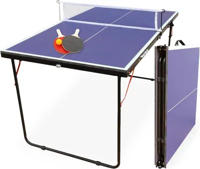 Produktbild von Indoor Faltbare Mini-Tischtennisplatte, Robustes Stahlgestell. Kompakt, mit Tragegriff. 137 × 76 cm, inkl. Netz, Zwei Schläger und Tischtennisball