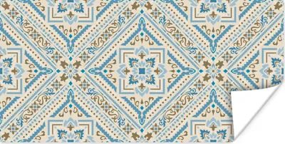 Produktbild von MuchoWow® Poster Perserteppich - Teppich - Muster - Blau 40x20 cm - Poster für die Wand - Poster Schlafzimmer