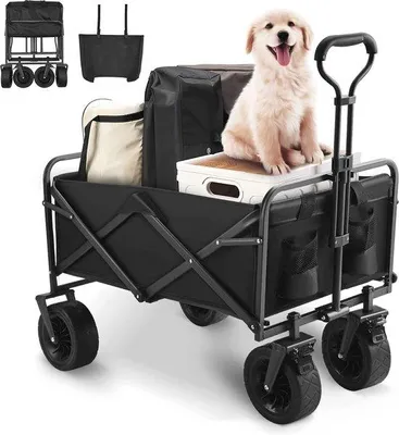 Produktbild von Famanu Gartenwagen mit Bremsen und großen Rädern - Maximalbelastung 100 kg - Schwarz