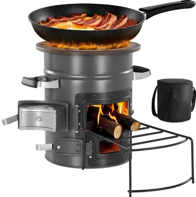 Zdjęcie produktu dla Kuchenka rakietowa VEVOR, kuchenka rakietowa BBQ na drewno z torbą do przenoszenia, stal SPCC, podwójne drzwi, do spalania gałązek, patyków lub węgla drzewnego do gotowania na zewnątrz, kuchenka kempingowa na zewnątrz, grill kempingowy