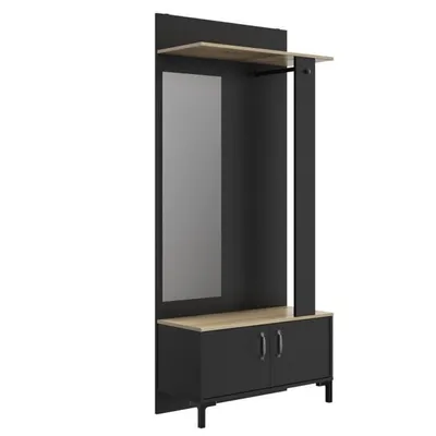 Obrázok produktu pre Predsieňová skrinka s 2 dvierkami - dub Sonoma a čierny Imitácia - 81 x 37 x výška 190 cm