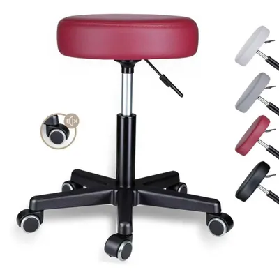 Produktbild von Theo&Cleo Rollhocker höhenverstellbar, Bürohocker mit Gummirollen, 360° drehbar Hocker, Sitzhocker Werkstatt, Drehhocker ergonomisch, Weinrot