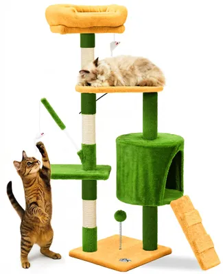 Produktbild von VOUNOT® Kratzbaum 112cm, Mehrstöckiger Katzenbaum mit Kratzsäulen Höhle, Grün-orange