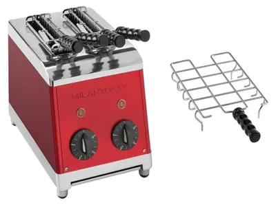 Produktbild von Milantoast 2-er Toaster mit Zangen rot mit Brötchenaufsatz