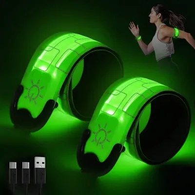 Productafbeelding van LED-armband reflecterend - Set van 2 - Oplaadbaar via USB - 3 lichtstanden - Uni