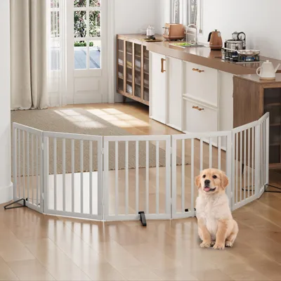 Image de Barrière pour chiens, barrières indépendantes pour entrées de portes, barrière pliable pour l'intérieur, 6 panneaux
