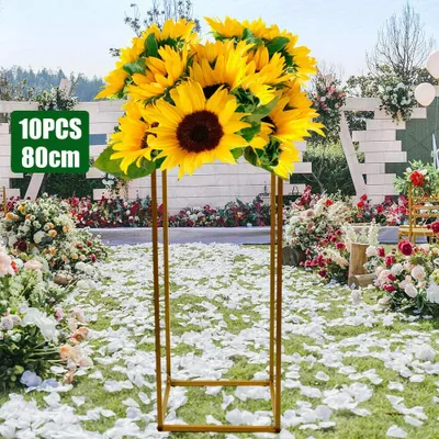 Produktbild von 10 ks zlatý svatební dekor květinový stojan kovový svatební květinový stojan kovová váza sloupek stojan vhodný pro svatební průvodce pozdrav oblast stolní květinové dekorace 80 cm