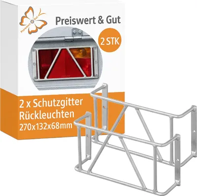 Produktbild von 2x Schutzgitter für Rückleuchten – Lampenschutzgitter für Anhänger, Schutz für Rückleuchten, außen 270 x 132 x 68 mm