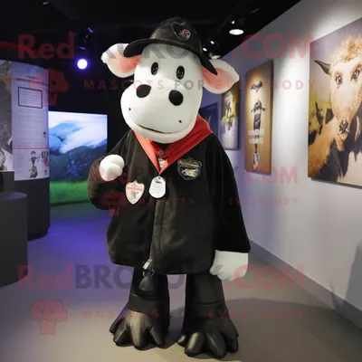 Produktbild von Schwarze REDBROKOLY Hereford-Kuh Maskottchen Kostüm figur gekleidet in einen Parka und Krawatten