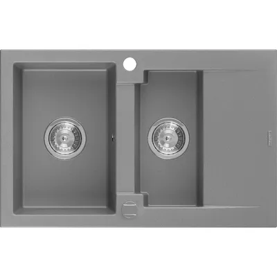 Zdjęcie produktu dla Mexen Gaspar zlewozmywak granitowy 1,5-komorowy z ociekaczem 737 x 475 mm, szary, syfon chrom - 6507731505-71