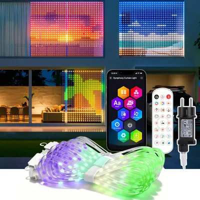 Image de Rideau lumineux 3x2 mètres, 400 LED, 100 modes, indice de protection IP44. Guirlande lumineuse décorative avec application de configuration personnalisée, télécommande, idéale pour Noël, mariages, fêtes, jardins, couleurs multiples