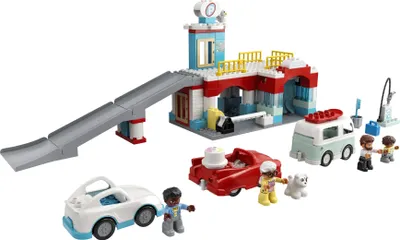 Produktbild von LEGO 10948 DUPLO Parkhaus mit Autowaschanlage mit Spielzeugauto, Wohnmobil und Rennauto, Garagen-Spielzeug inkl. 4 Figuren, für Kleinkinder, Mädchen und Jungen ab 2 Jahre