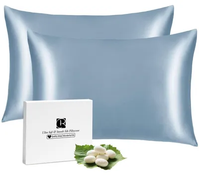 Zdjęcie produktu dla Poszewki na poduszki 40x80 cm, jedwab morwowy, przeznaczone do pielęgnacji włosów i skóry, kolor: granatowy, zestaw 2 sztuki