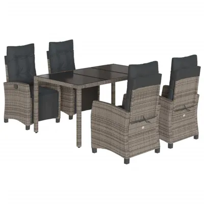 Obrázok produktu pre vidaXL 5-dielna záhradná jedálenská súprava s vankúšmi Grey Poly Rattan