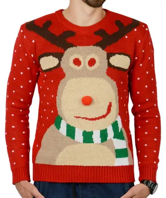 Produktbild von Weihnachtspullover für Damen mit Rentier-Motiv, rot, warm, für Weihnachten