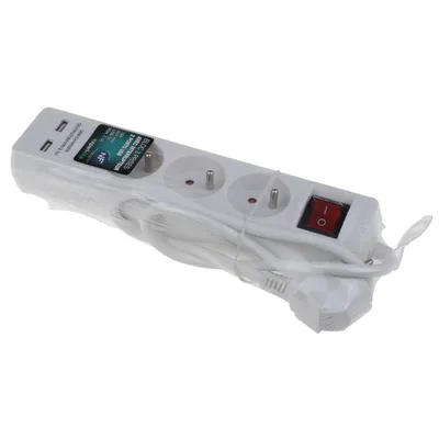 Obrázok produktu pre EXPERT-LINE - TCD biely s káblom 3 X 16A S VYPÍNAČOM A 2 USB PORTY - 487419