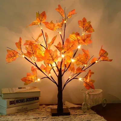 Obrázek produktu pro Ibenzoa® LED osvětlení stromu s listy javoru – 24 teplých bílých LED diod, nastavitelné větve, PVC měděný drát, plast a hedvábné látky, dekorace na podzim a svátky