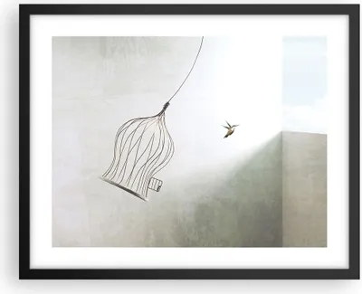 Produktbild von Gerahmtes Poster - Schwarzer Rahmen - Flug Vogel Käfig - 50x40 cm - Wand Bild - Wanddeko - Wandbilder - Kunstposter - Wandposter - Bilderrahmen - Bilder - Kunstdruck - Wanddekoration - P2BAA50x40-5085