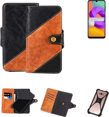 Produktbild von K-S-Trade Handyhülle Schutzhülle Bookstyle Case Wallet-Case kompatibel mit Samsung Galaxy M22 Handy Cover Bumper Klapphülle schwarz hellbraun 1x