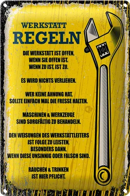 Produktbild von Blechschild Spruch lustig Werkstatt Regeln 18x12cm