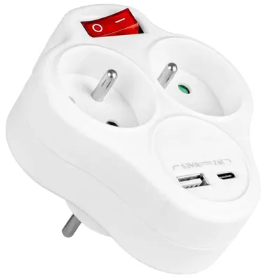 Zdjęcie produktu dla Vayox VA0284 Rozgałęźnik 2 gniazda z uziemieniem i włącznikiem + USB-C + USB-A, Biały
