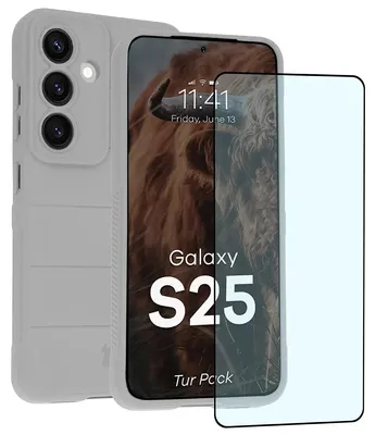 Produktbild von Robuste Handyhülle + gehärtetem Glas für Galaxy S25, Bizon Tur Pack, Hellgrau