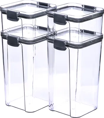 Immagine prodotto di Set di 4 barattoli Krumble - 460 ml + 460 ml + 1300 ml + 1300 ml + 1300 ml - Barattolo di stoccaggio - Barattoli di stoccaggio - Con coperchio - Barattoli di stoccaggio - Plastica - Trasparente - Nero