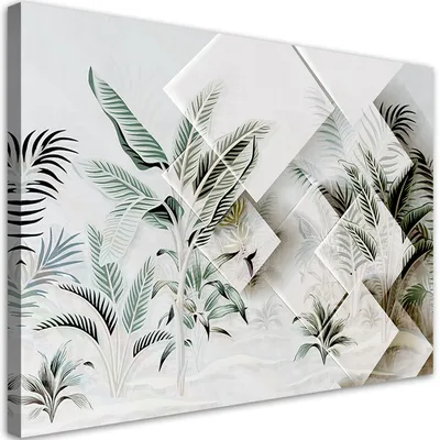 Produktbild von Leinwandbild Grüne Blätter 3D 120x80 Feeby Grün bild für die wand bereit zum aufhängen