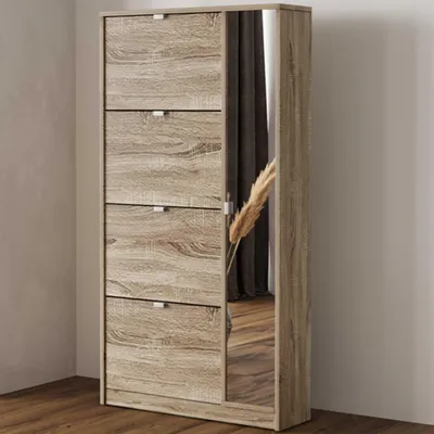 Produktbild von Schuhschrank Marcel - 85x24x159cm - mit Spiegel - Eiche Nachbildung