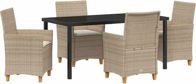 Image de vidaXL Ensemble de jardin 5 pcs Beige Poly-Rattan