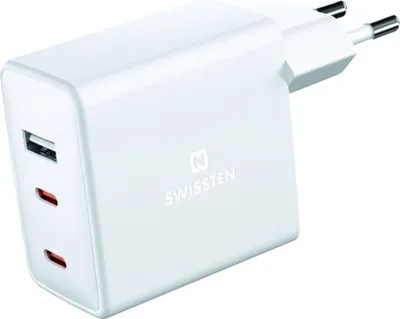 Obrázok produktu pre Swissten GaN Tīkla Lādētājs 2 x USB-C / USB / 70W