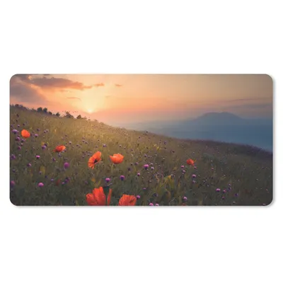 Produktbild von MuchoWow® Mauspad Mousepad Blumenfeld - Gras - Pflanzen - Sonnenuntergang - Orange 60x30 cm - Mousepads - Maus Mat - Pad - Mausunterlage - Nachhaltig