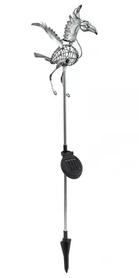 Imagen del producto de Lámpara solar LED Eglo, modelo Solarleuchte, con base para clavarse en el suelo, forma de pájaro, color plateado, decoración para jardín