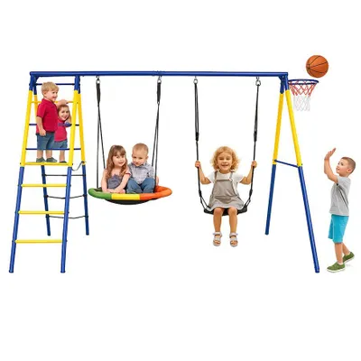 Produktbild von Extralink Rahmen-Schaukel mit Storchennest + Schaukel + Klettergerüst + Korb Spielplatz 271 x 180 x 185 cm