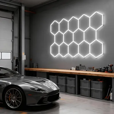 Image de JOIEYOU Eclairage LED Hexagonal 6500K Economie d'énergie Plafonniers Panneau mural hexagonal Bricolage Configuration Luminosité Lampe pour gymnase, cave, garage, atelier, bureau (14 Hex)