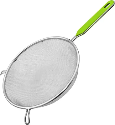 Produktbild von Fackelmann Sieb Ø 20 cm, Küchensieb aus Edelstahl, feinmaschiger Seiher mit Griffeinlage aus Kunststoff (Farbe: Grün/Silber)