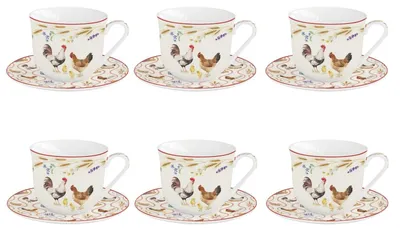 Produktbild von 6er Set Tassen mit Untertasse COUNTRY LIFE Bauernhof 370ml Porzellan Easy Life