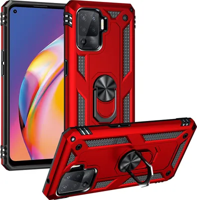 Produktbild von OPPO A94 4G Hülle, Dual Layer Robust Militäre Schutzhülle mit Ringhalterung Ständer für OPPO A94 4G/Reno5 F/F19 Pro/Reno5 Lite Rot
