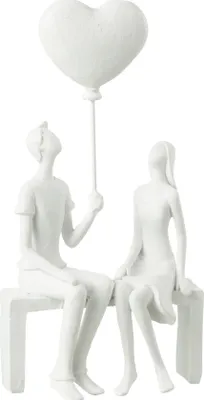 Produktbild von J-Line - Sitzendes Pärchen Herzballon Poly Weiß - 12x6x23,5cm