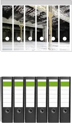 Produktbild von Wallario 6 Stück breite Ordner inkl. Klebeetiketten mit Motive Verlasse Brauerei - Alte Industriehalle -  Set mit Rückenschildern / Ordnerrücken Stickern
