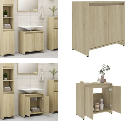 Obrázok produktu pre vidaXL Kúpeľňová skrinka Sonoma dub 60x33x61 cm materiál na báze dreva - Kúpeľňová skrinka - Skrinky do kúpeľne - Skrinky