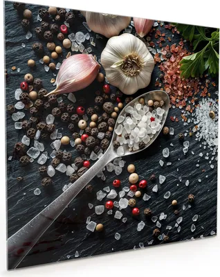 Produktbild von Küchenrückwand Spritzschutz Glas mit Motiv Küchenzutaten 40 x 40 cm