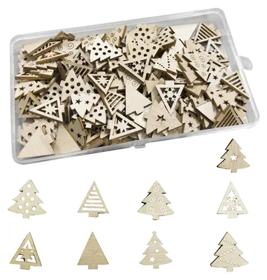 100 Holz-Weihnachtsbaum-Anhänger, Streudeko, DIY, 2-3 cm
