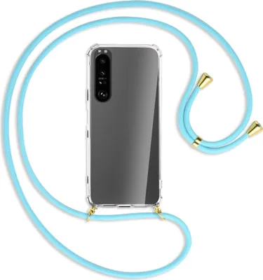 Produktbild von Handykette Backcover-Schutzhülle mit Band (Metall goldfarben) für Sony Xperia 1 III - himmelblau